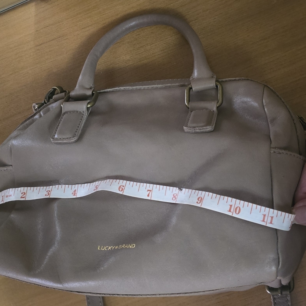 Lucky Brand Taupe Tan Gray Leather Bag Satchel Crossbody Purse Handbag - Picture 12 of 12